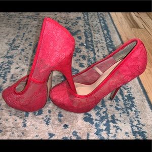 Call It Spring Sexy Red Lace Platform Heels 👠